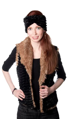 Shawl Collar Vest, Reversible less pockets - Desert Sand in Midnight Faux Fur with Red Fox