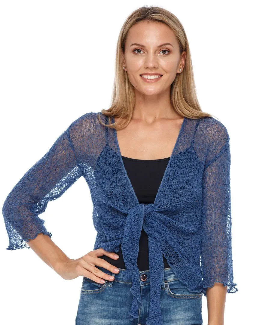 SHU-SHI Sheer Shrugs For Dresses Summer Lightweight Knit Cardigan Tie Top Open Front