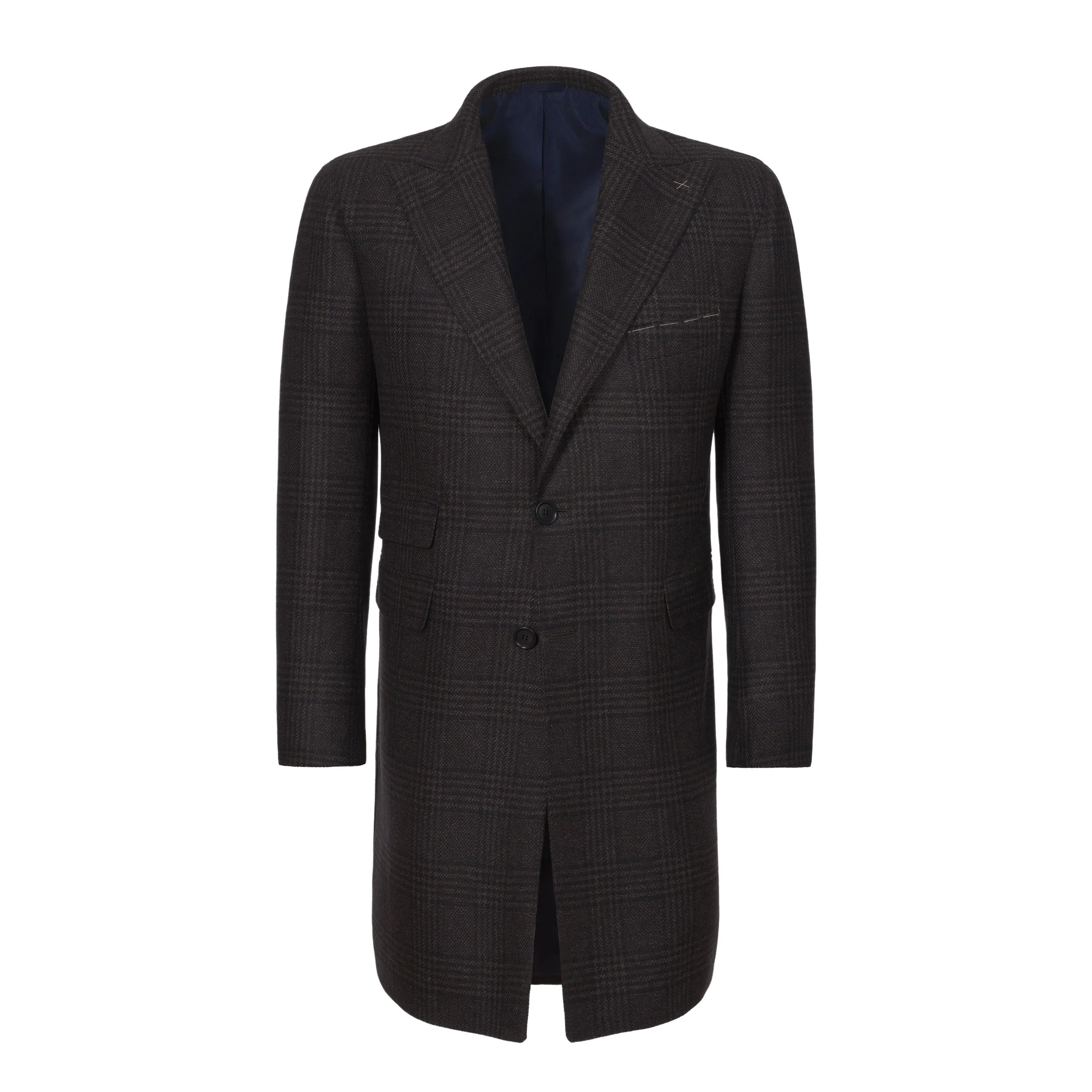 Single-Breasted Wool Coat in Brown Melange and Dark Blue. Exclusively Made for Sartale