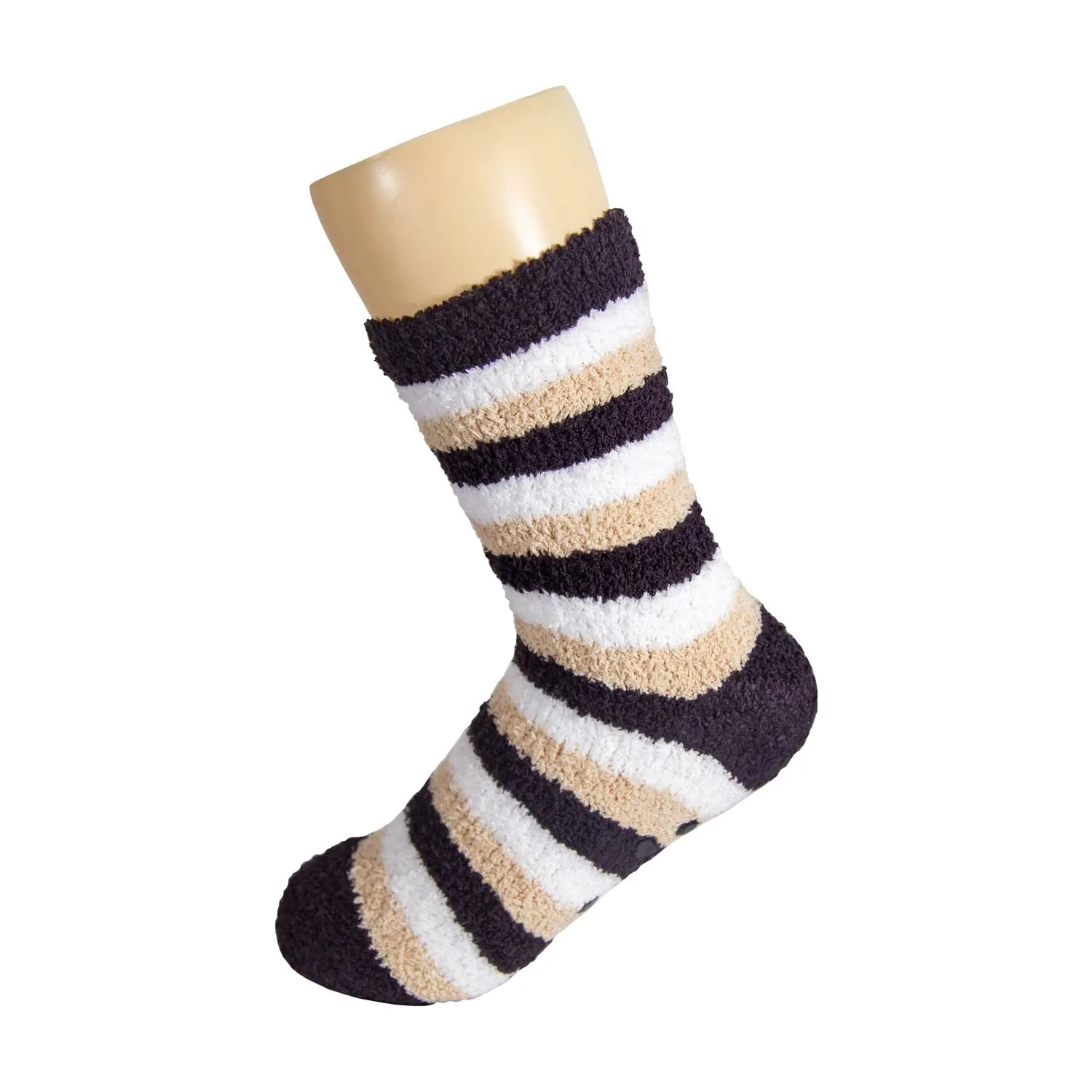 Soft Fuzzy Warm Anti Skid Rubber Grip Fluffy Striped Non Skid Socks for Women, Size 9-11