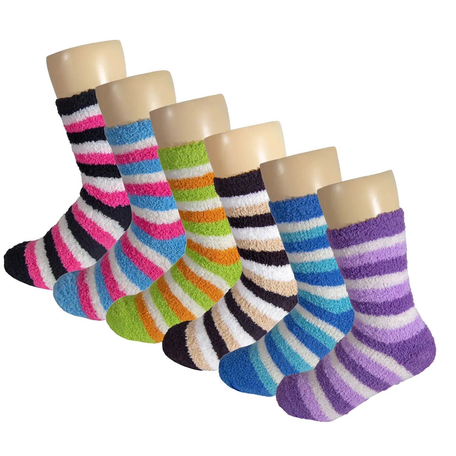 Soft Fuzzy Warm Anti Skid Rubber Grip Fluffy Striped Non Skid Socks for Women, Size 9-11