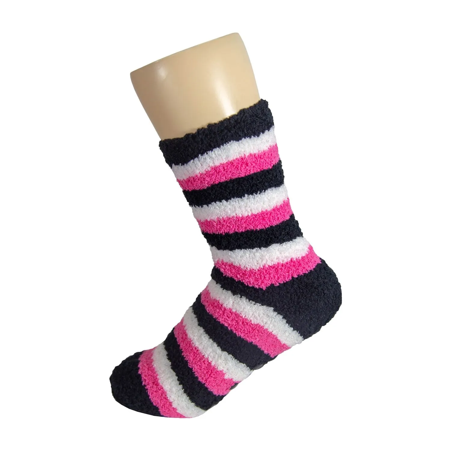 Soft Fuzzy Warm Anti Skid Rubber Grip Fluffy Striped Non Skid Socks for Women, Size 9-11