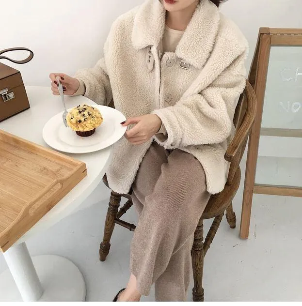 Soft Plush Faux Fur High Collar Coat Jacket