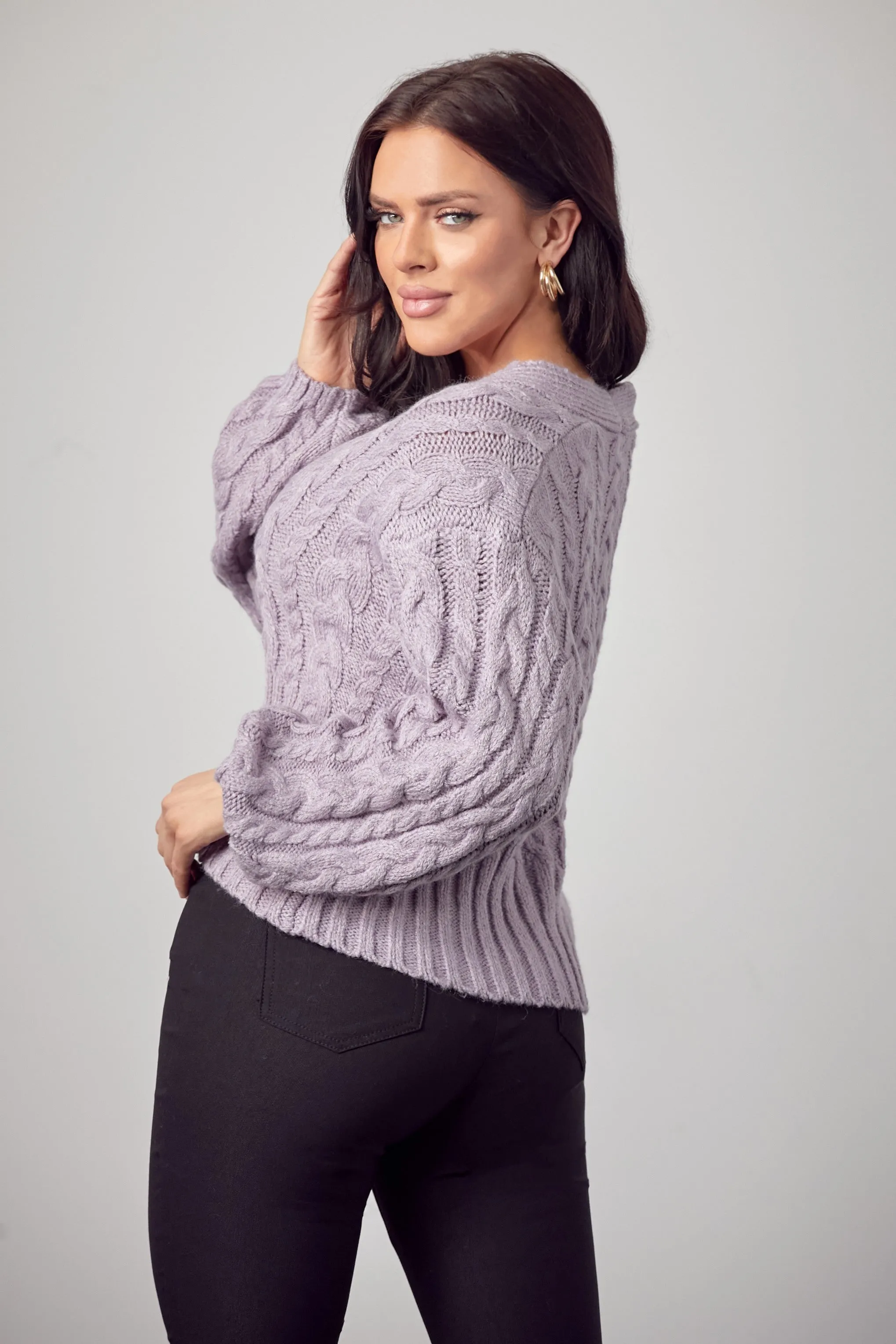 SOFTLY Sweater Knit Lavender Long Sleeve w/ Rhinestone Buttons