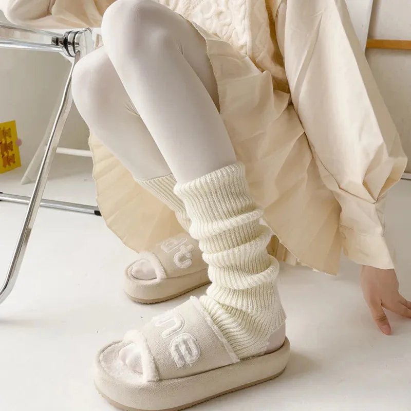 Sohiwoo Japanese Knit Socks Leg Warmers Socks Harajuku Winter Boot Cuffs Footsteps Long Legs Socks Lolita Leg Cover Cable Knit Socks