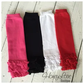 Solid Color Ruffle Bottom Leg Warmers - Pink, Black, White or Red