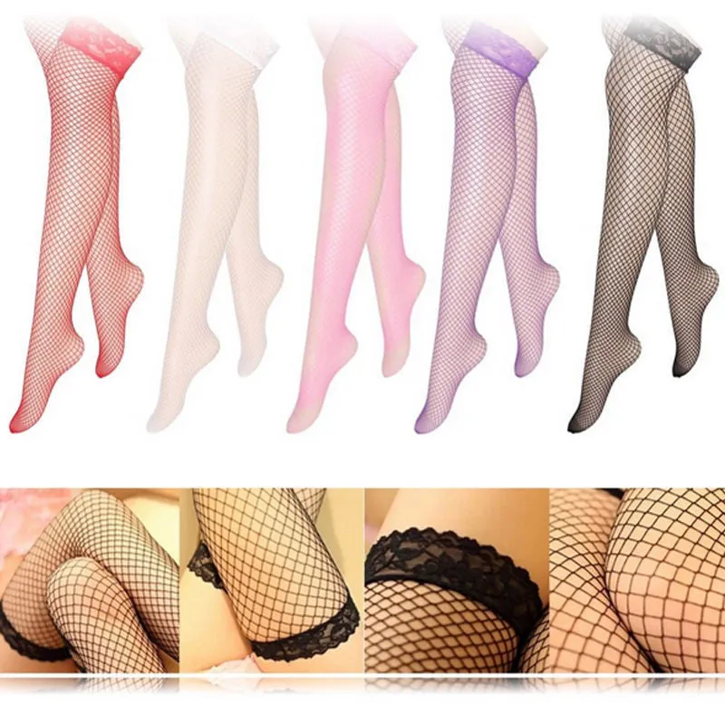 Solid Colors Lady Sexy Fishnet Lace Spandex Top Mesh Thigh High Stockings Knee Socks Long Tights Pantyhose Medias For Woman