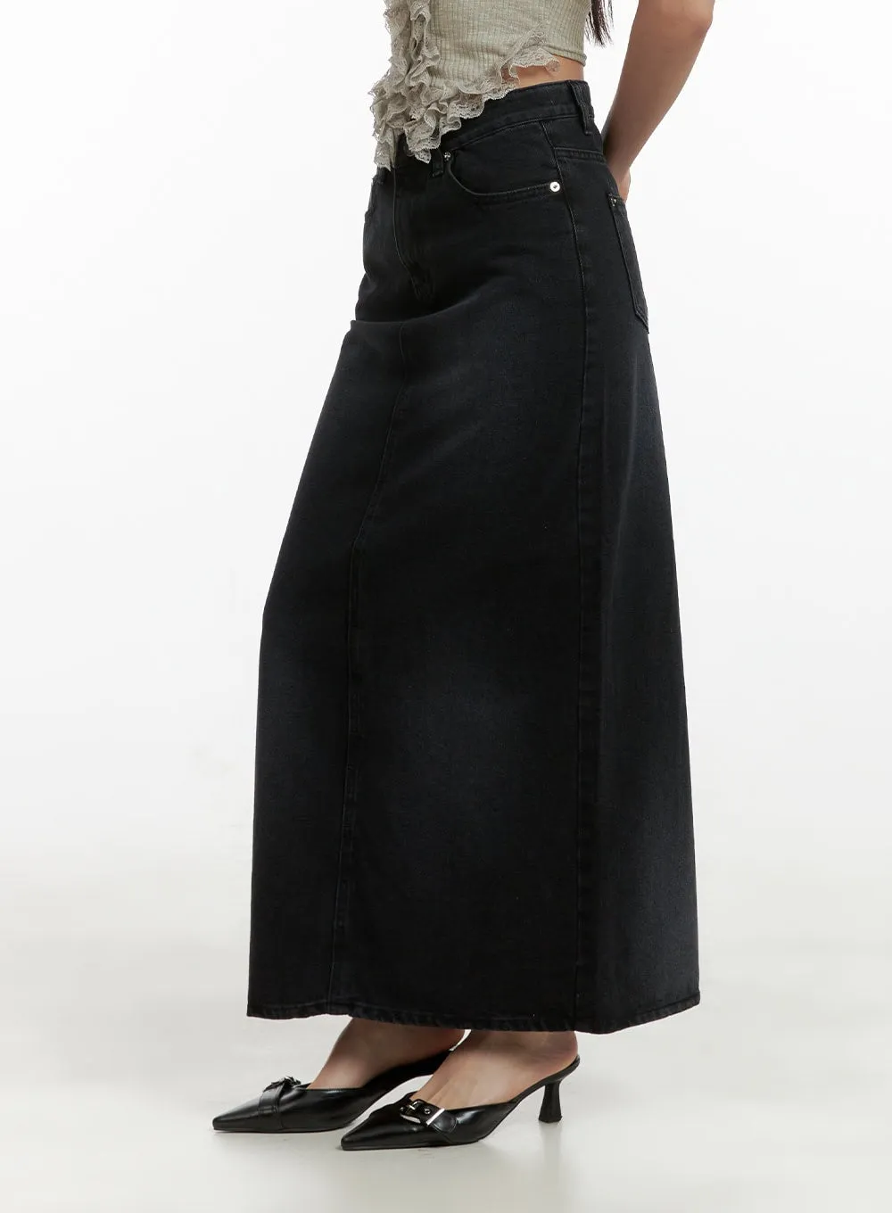 Solid Denim Maxi Skirt CU405