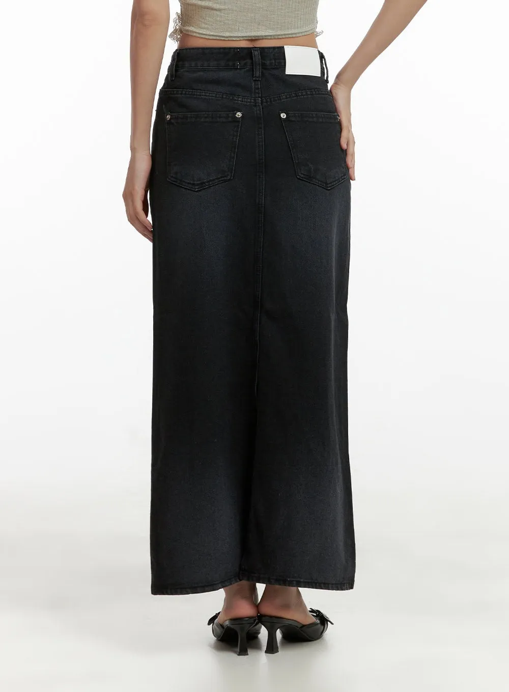 Solid Denim Maxi Skirt CU405