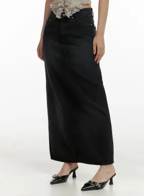 Solid Denim Maxi Skirt CU405