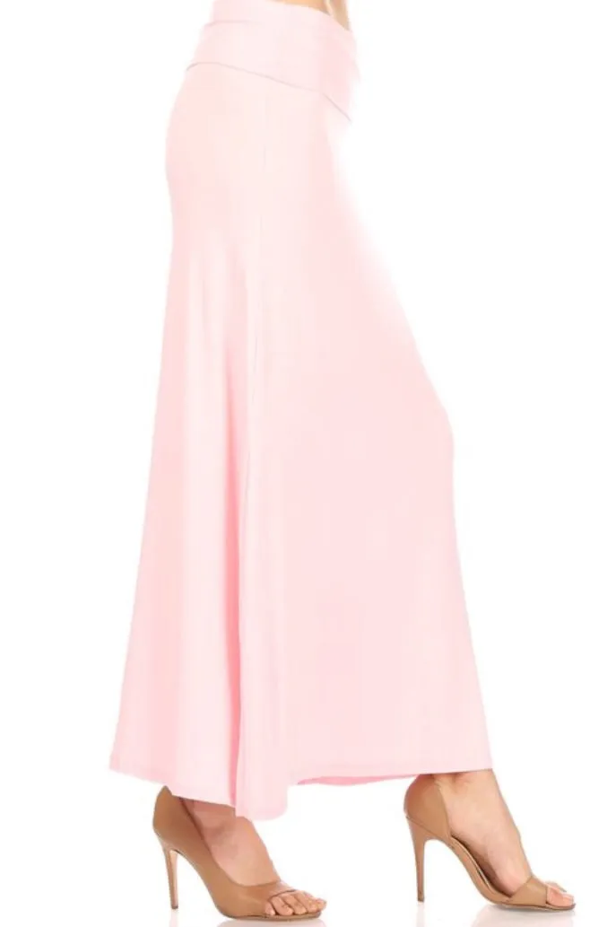 Solid Maxi Skirt in Baby Pink Style 832