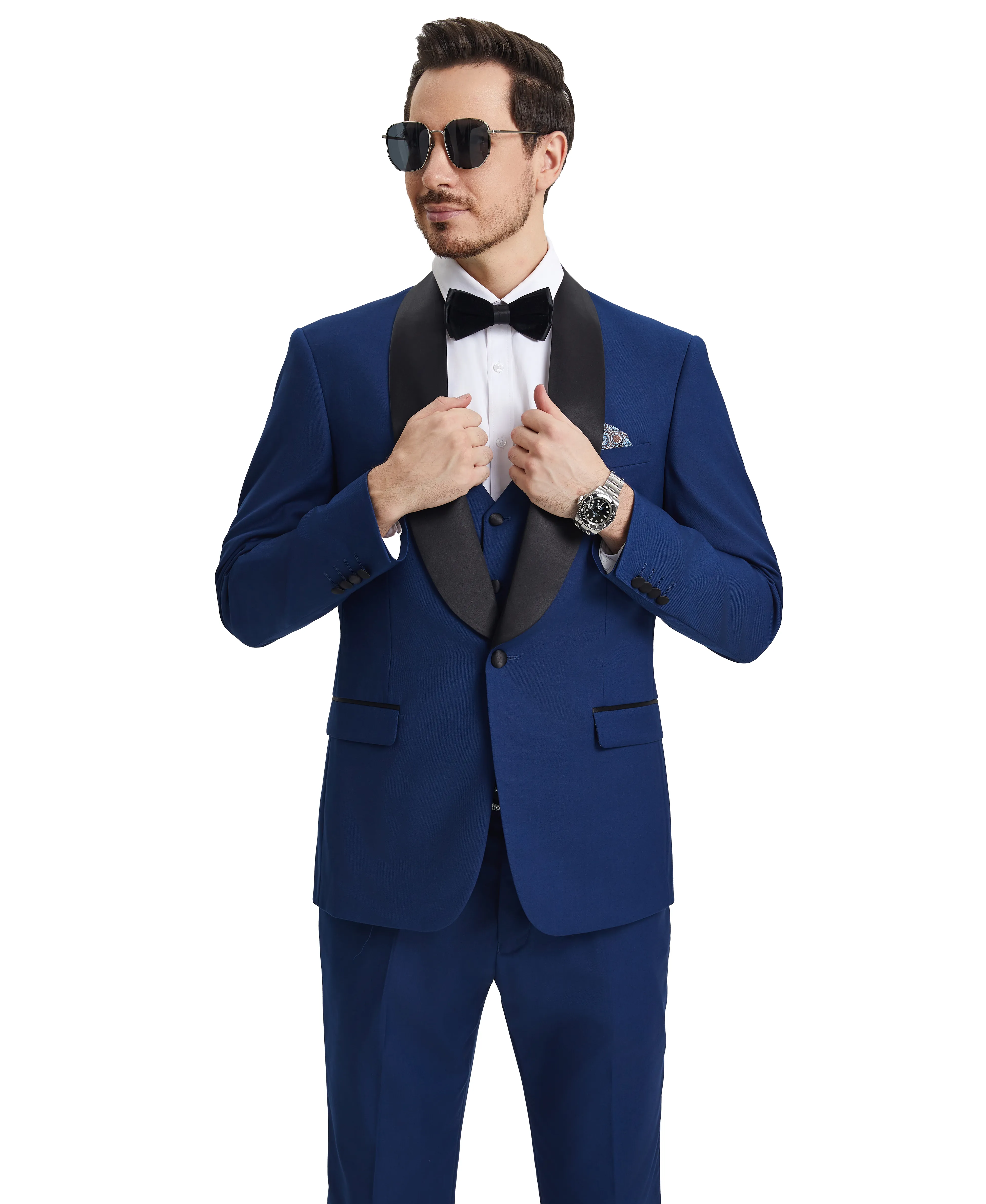 Stacy Adams Hybrid-Fit Vested Tuxedo, Solid Blue