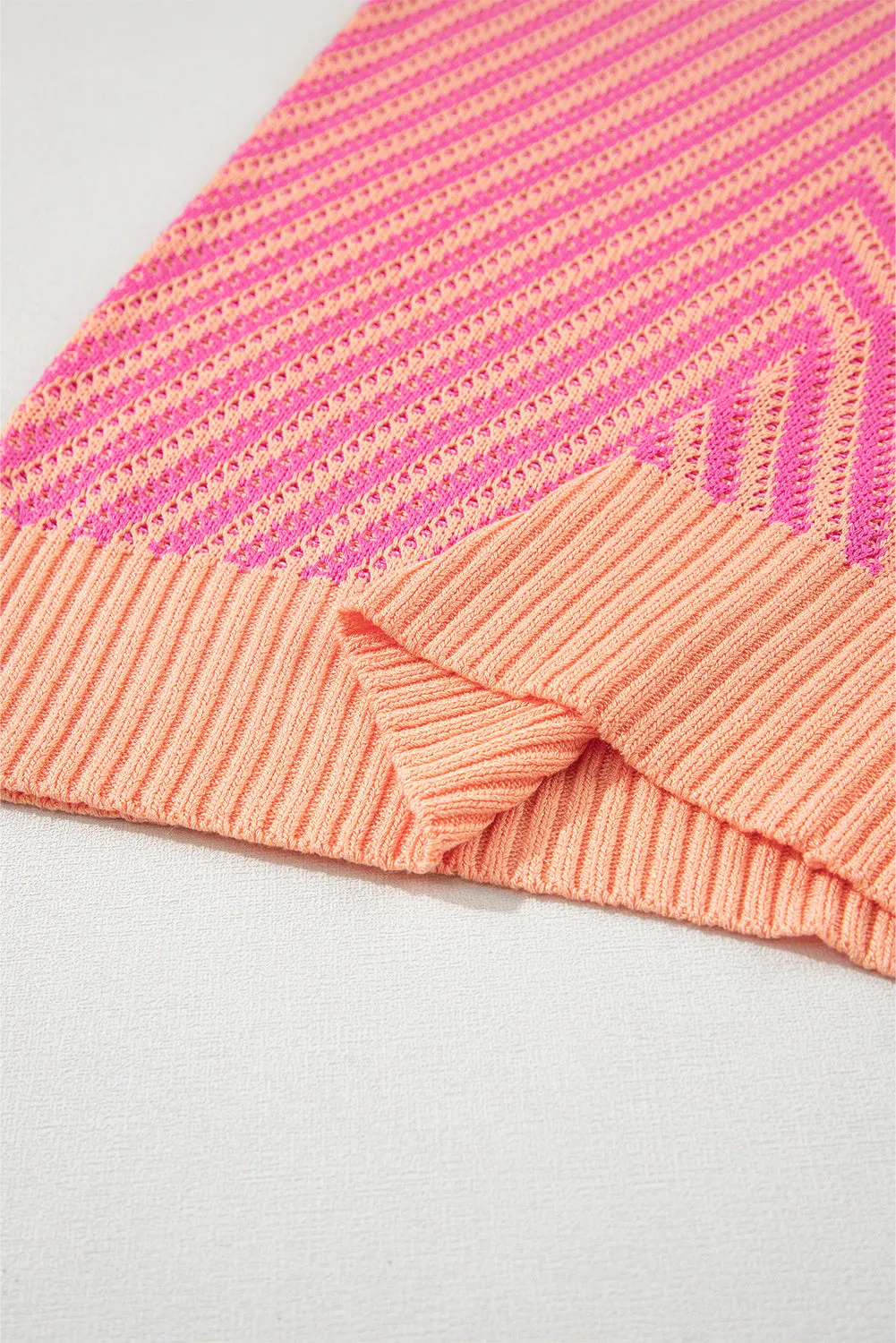 Strawberry Pink Contrast Chevron Knit V Neck Sweater Vest