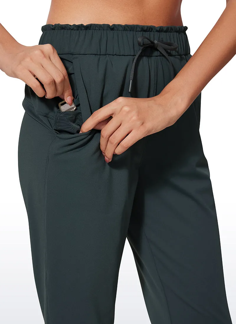 Stretch Drawstring High Waist 7/8 Pants with Pockets 27''