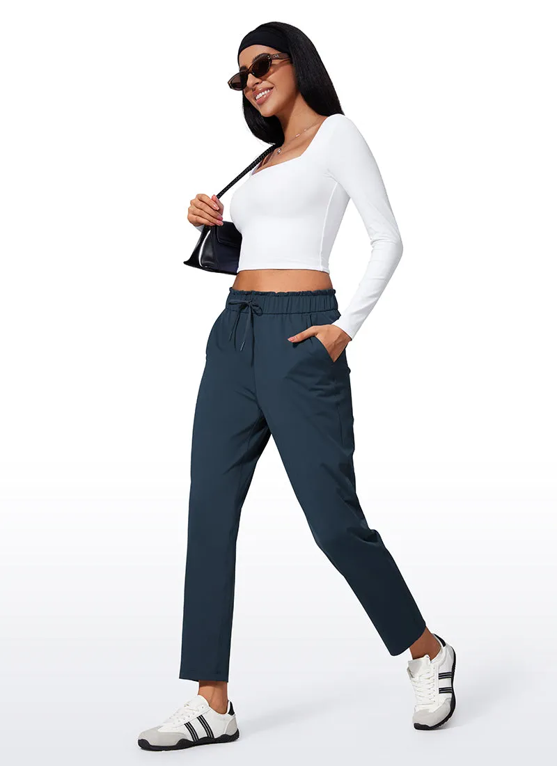 Stretch Drawstring High Waist 7/8 Pants with Pockets 27''