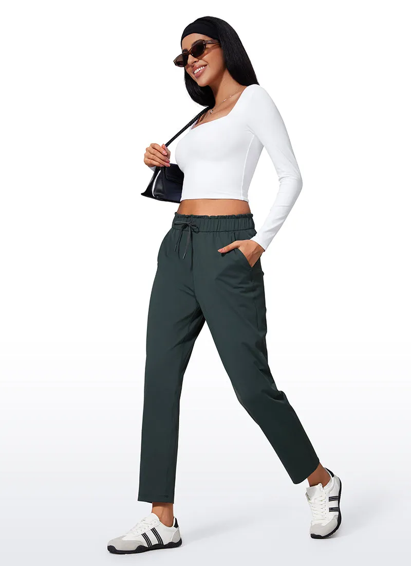 Stretch Drawstring High Waist 7/8 Pants with Pockets 27''