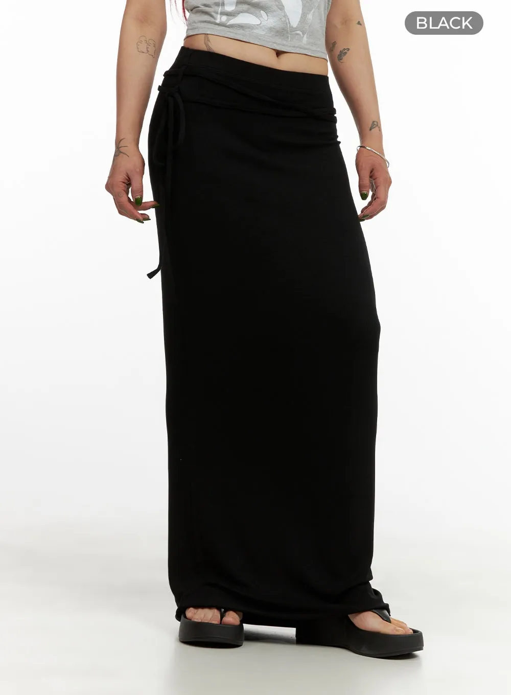 String Solid Maxi Skirt CY430