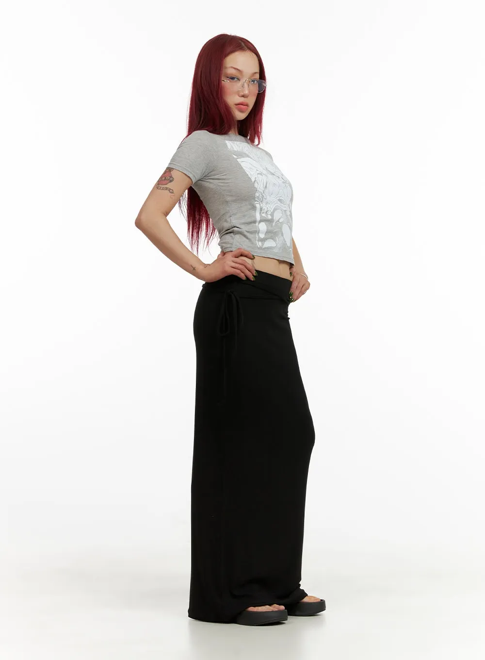 String Solid Maxi Skirt CY430