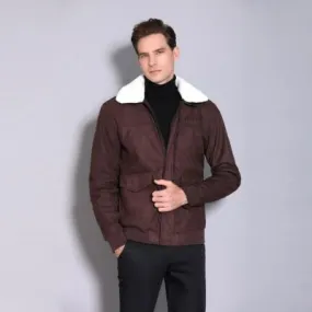 Suede Men's Warm Casual Fur Collar Jacket