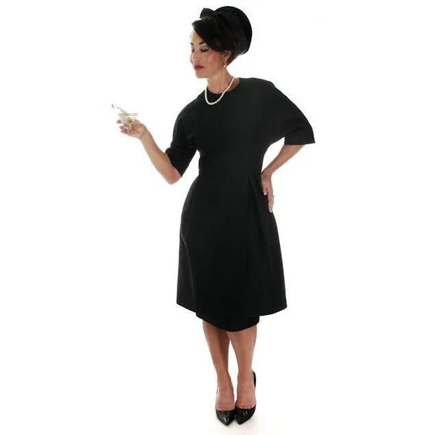 Teal Traina 1950s VTG Couture Dress Designer 50s Cocktail Little Black Dress S