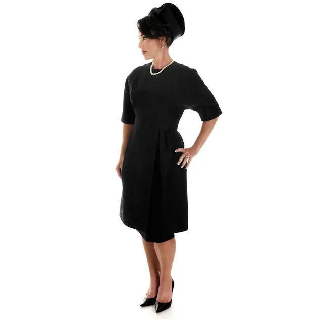 Teal Traina 1950s VTG Couture Dress Designer 50s Cocktail Little Black Dress S