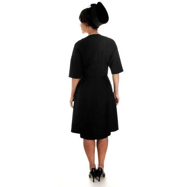 Teal Traina 1950s VTG Couture Dress Designer 50s Cocktail Little Black Dress S