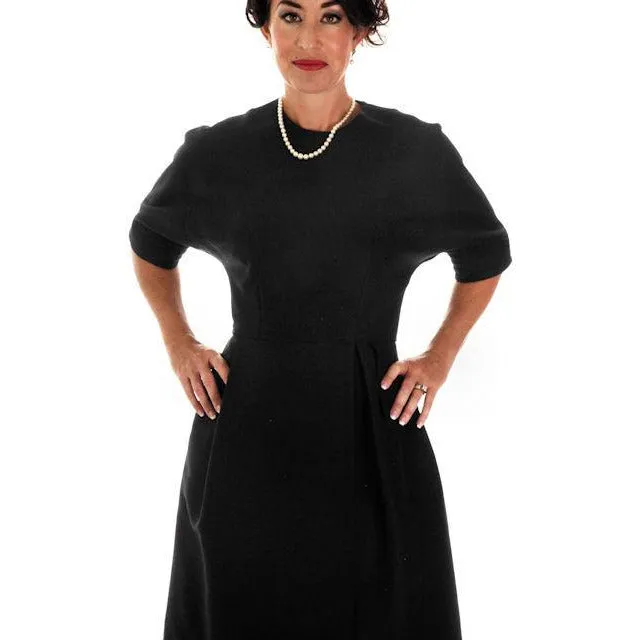 Teal Traina 1950s VTG Couture Dress Designer 50s Cocktail Little Black Dress S