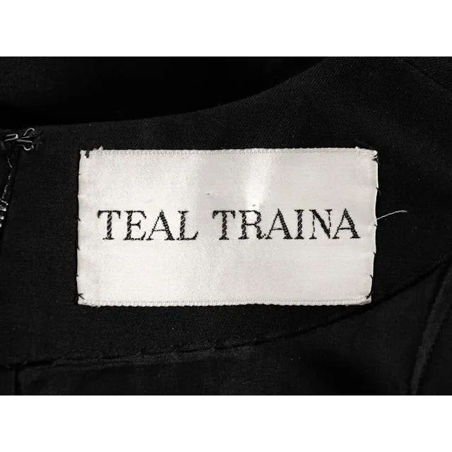 Teal Traina 1950s VTG Couture Dress Designer 50s Cocktail Little Black Dress S