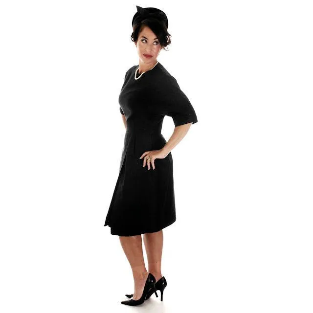 Teal Traina 1950s VTG Couture Dress Designer 50s Cocktail Little Black Dress S