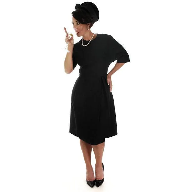 Teal Traina 1950s VTG Couture Dress Designer 50s Cocktail Little Black Dress S