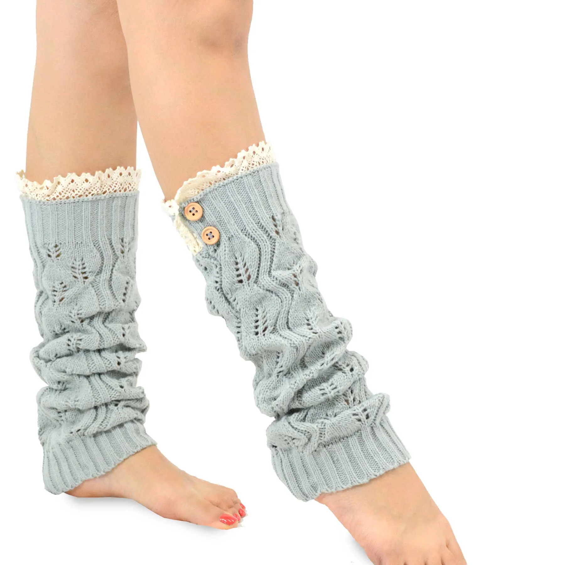 TeeHee Socks Women's Acrylic Leg Warmer Lace with Button 4-Pack Gift Box (Z104)