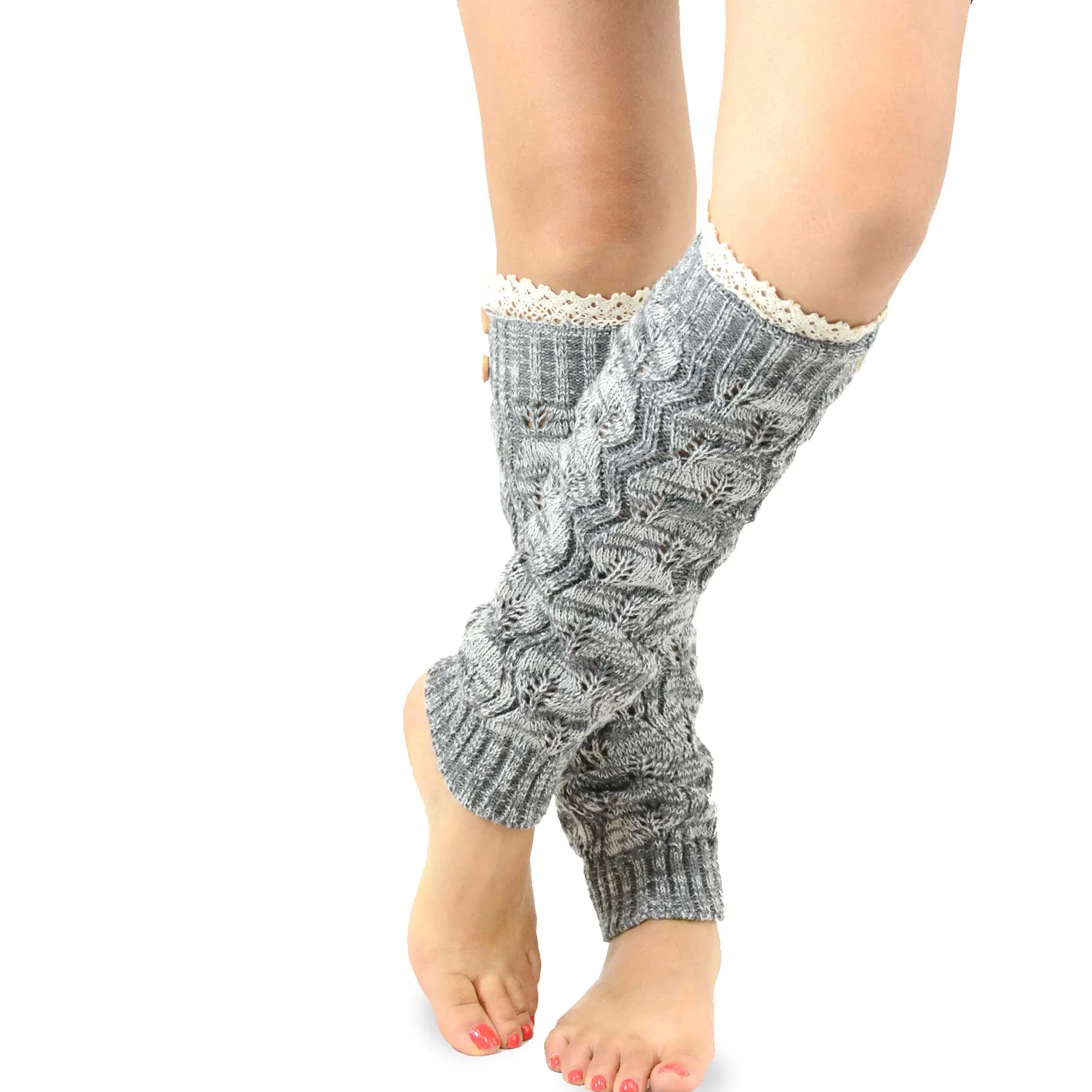 TeeHee Socks Women's Acrylic Leg Warmer Lace with Button 4-Pack Gift Box (Z104)