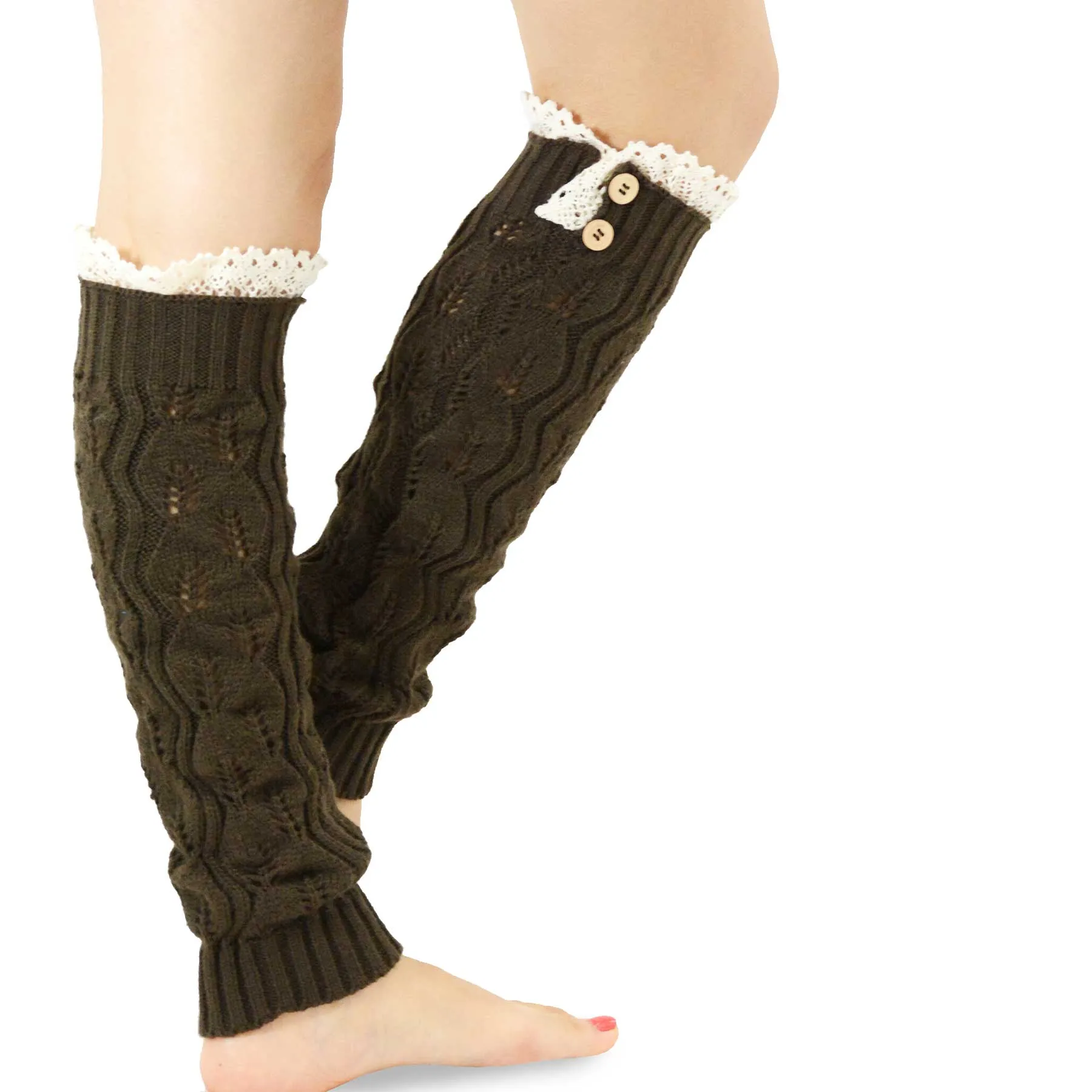 TeeHee Socks Women's Acrylic Leg Warmer Lace with Button 4-Pack Gift Box (Z104)