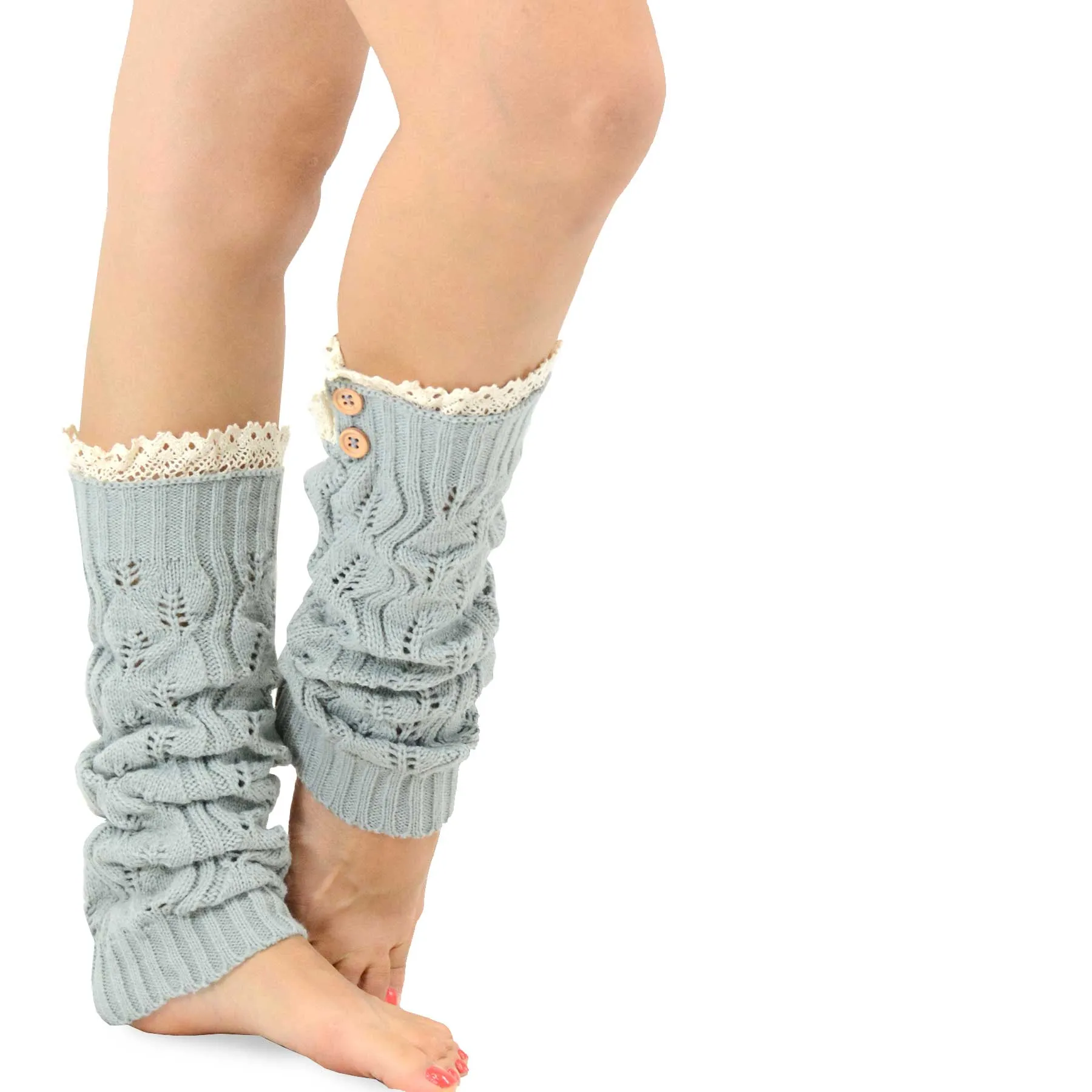 TeeHee Socks Women's Acrylic Leg Warmer Lace with Button 4-Pack Gift Box (Z104)