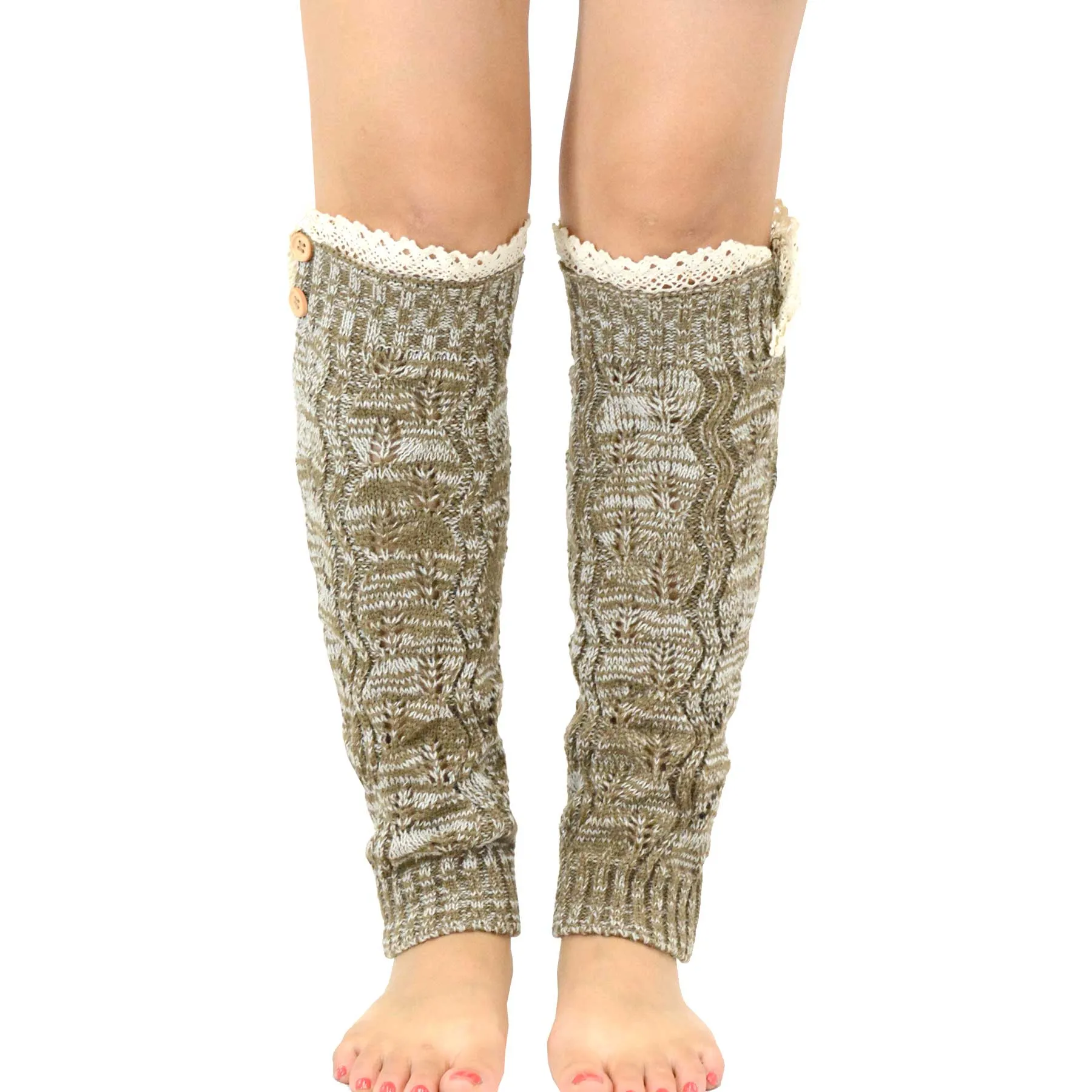 TeeHee Socks Women's Acrylic Leg Warmer Lace with Button 4-Pack Gift Box (Z104)