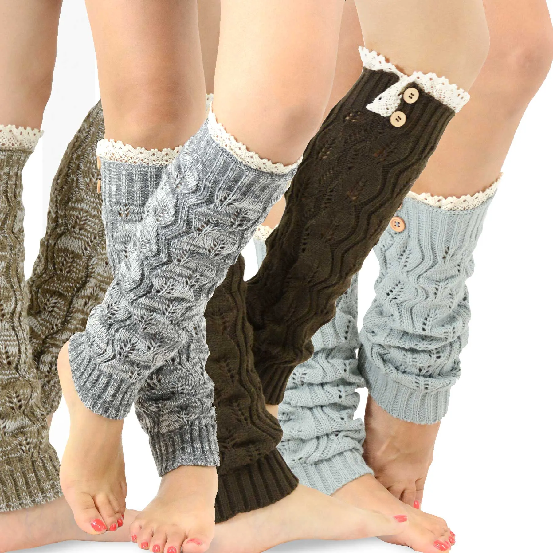 TeeHee Socks Women's Acrylic Leg Warmer Lace with Button 4-Pack Gift Box (Z104)