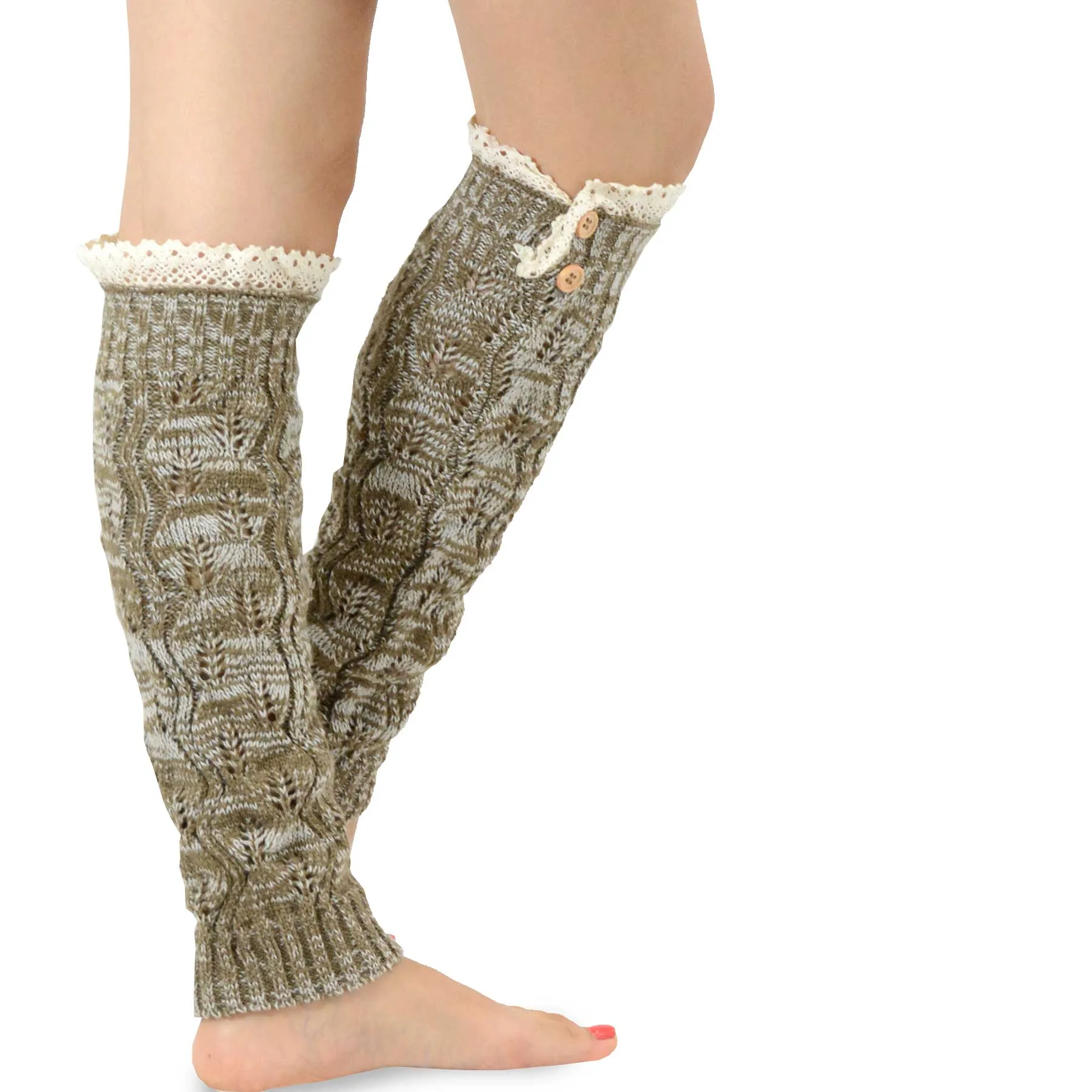 TeeHee Socks Women's Acrylic Leg Warmer Lace with Button 4-Pack Gift Box (Z104)