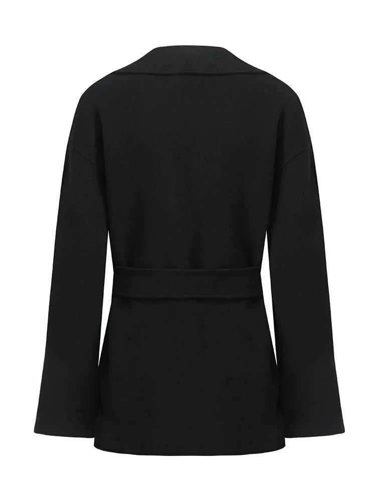 Tencel Wool Lapel Double-Faced Women Coat With Belt