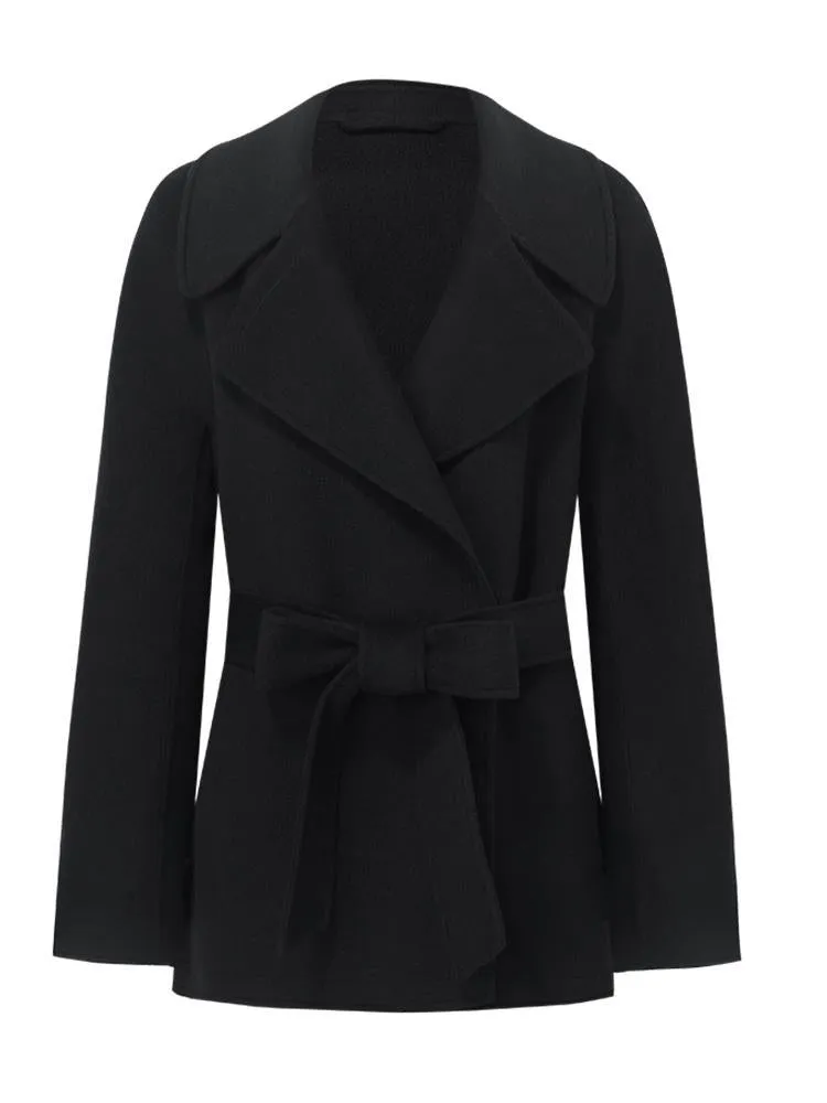 Tencel Wool Lapel Double-Faced Women Coat With Belt