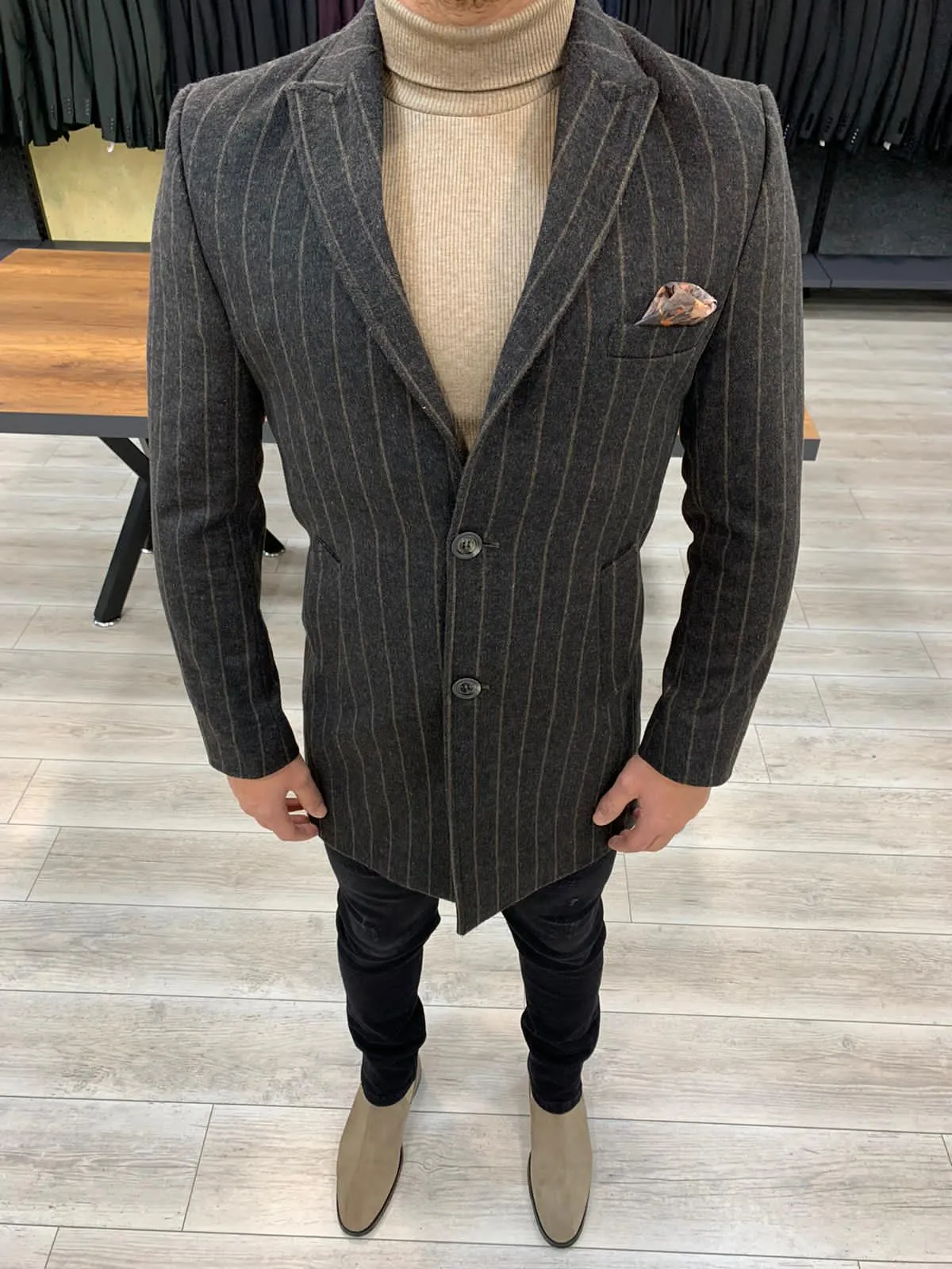 The Heritage Coffee Brown Striped Coat