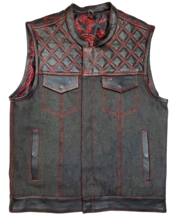 The "Club Diamond" Red Diamond Stitch Leather/Denim Club Vest