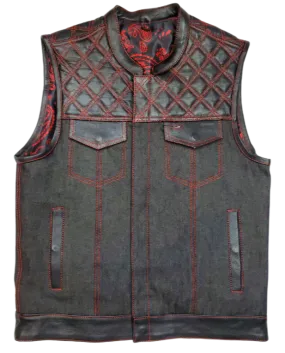 The "Club Diamond" Red Diamond Stitch Leather/Denim Club Vest