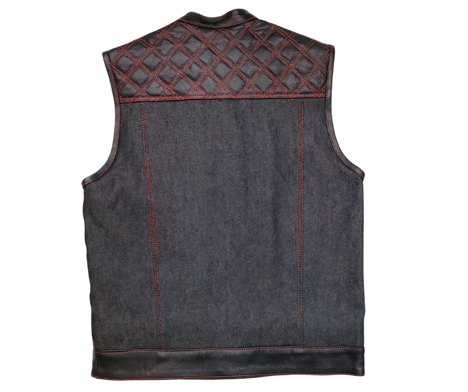 The "Club Diamond" Red Diamond Stitch Leather/Denim Club Vest