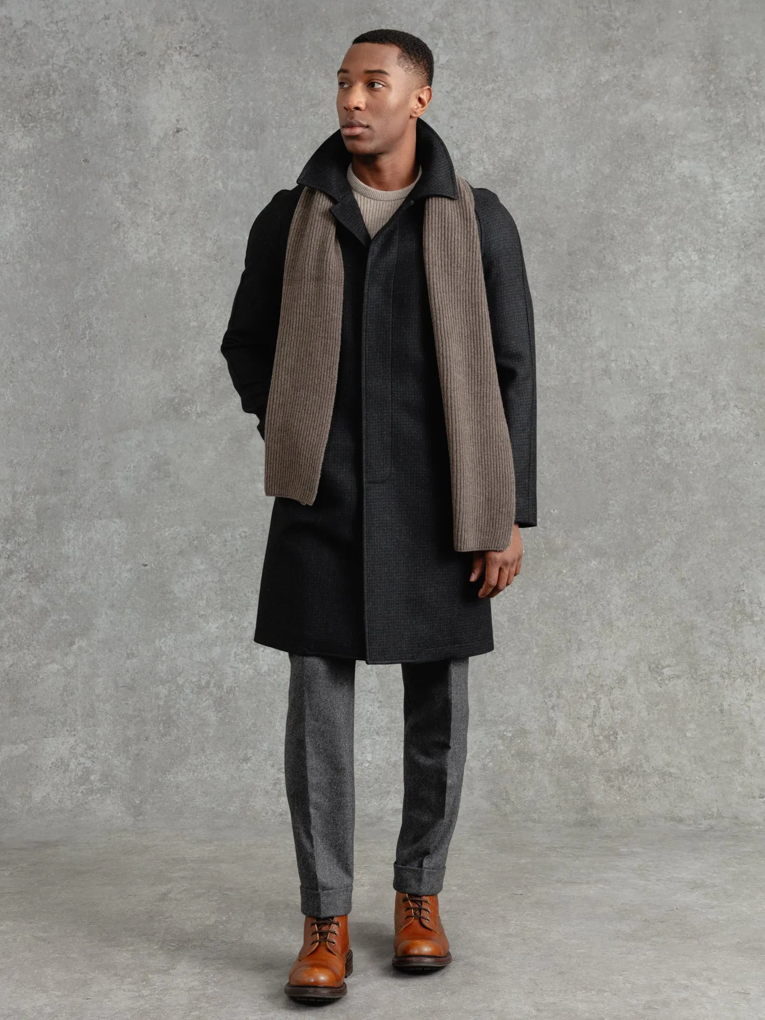 The Woollen Crew Coat - Charcoal Dogtooth