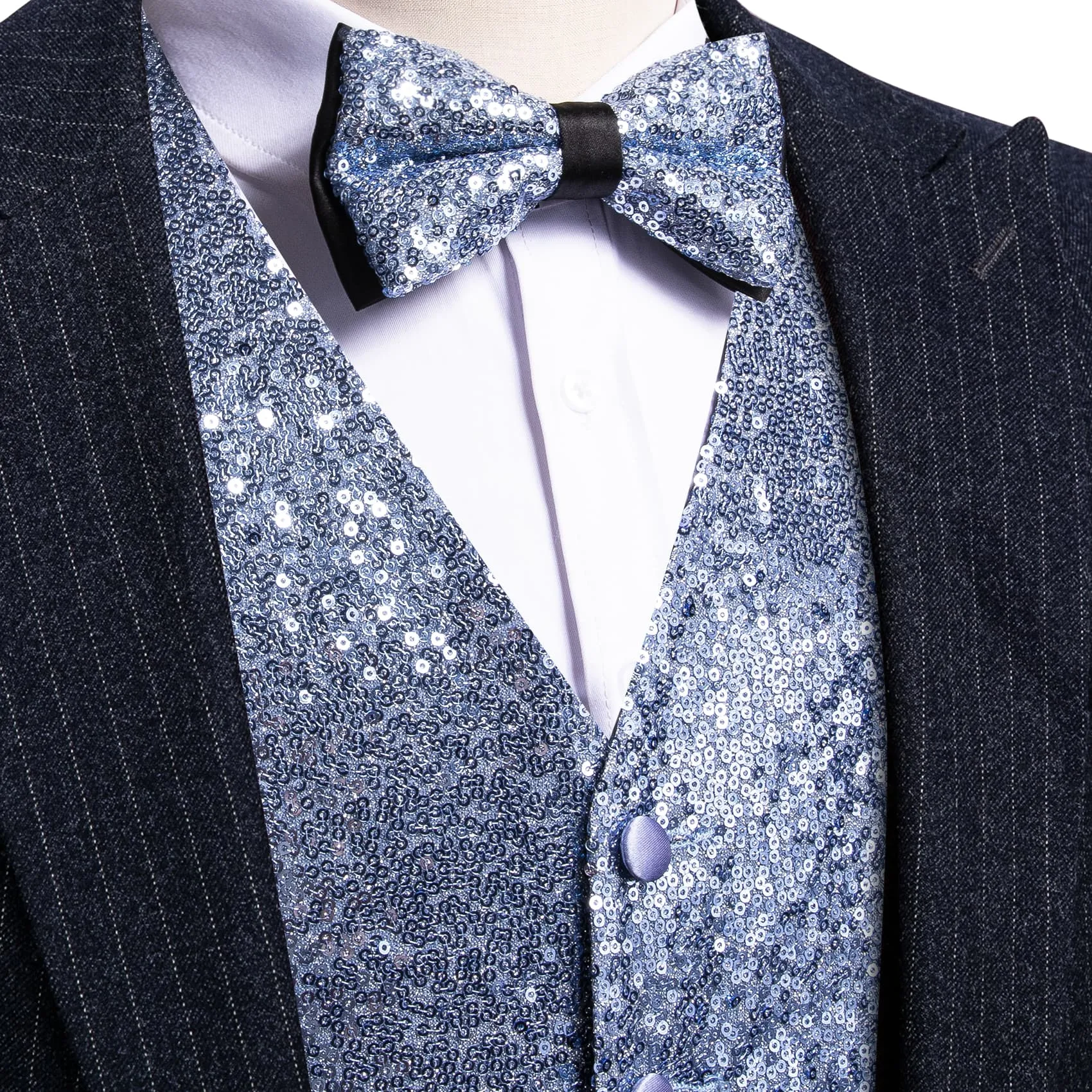 Ties2you Arctic Blue Vest Novelty Sequins Mens Vest Bow Tie Set for Party