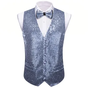 Ties2you Arctic Blue Vest Novelty Sequins Mens Vest Bow Tie Set for Party