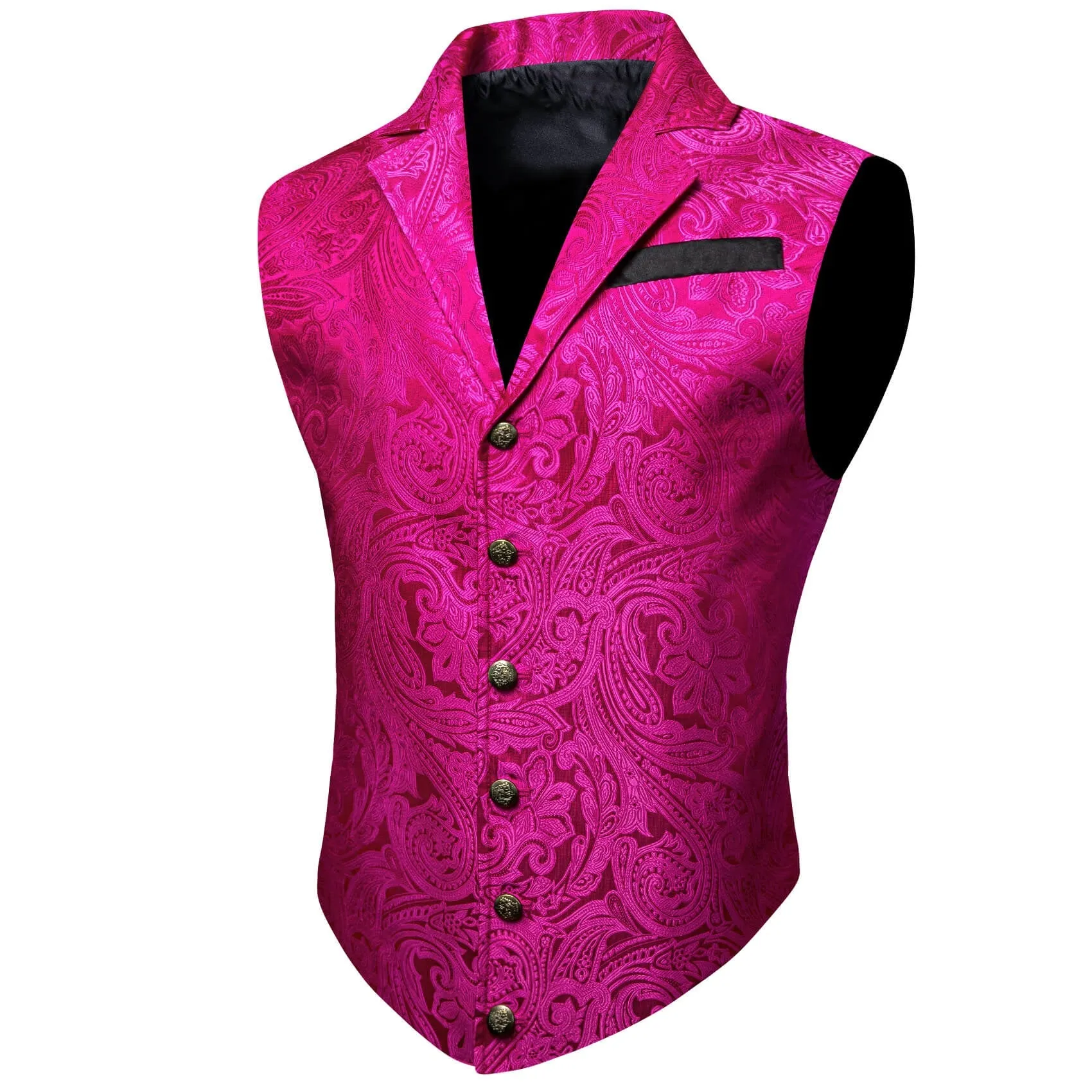 Ties2you Men's Suit Vest Hot Pink Floral Silk Notched Collar Vest