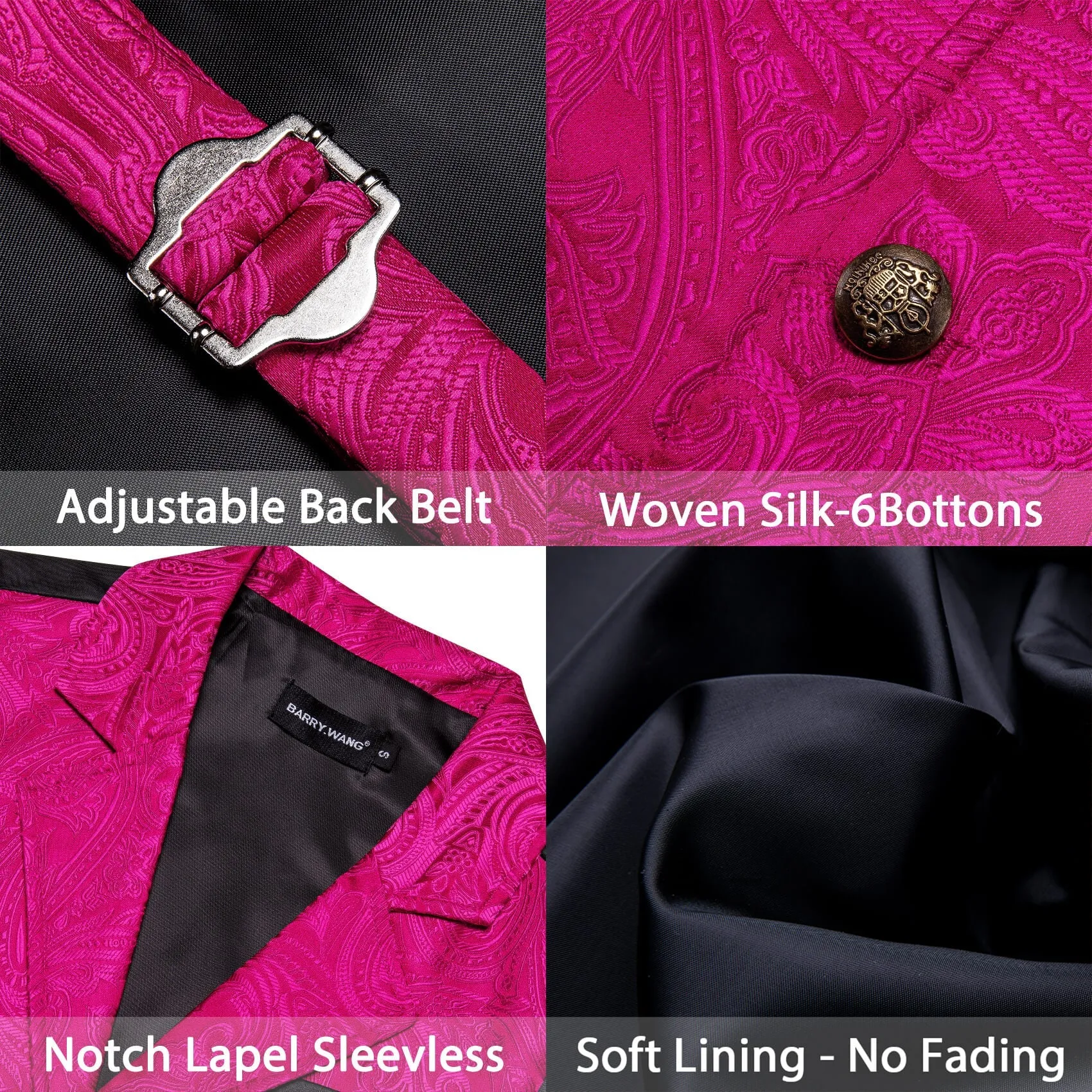 Ties2you Men's Suit Vest Hot Pink Floral Silk Notched Collar Vest