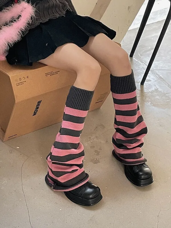 Uzi stripes knit leg warmers