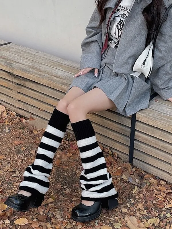 Uzi stripes knit leg warmers